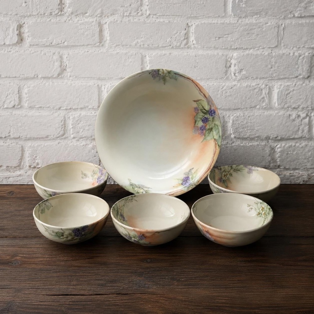 Antique Bavarian Porcelain Blackberry Berry Bowl Set 1919 Hand Painted Germany 7